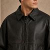 Custom Washed Black Faux Leather Bomber Jacket