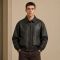 Custom Washed Black Faux Leather Bomber Jacket