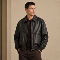 Custom Washed Black Faux Leather Bomber Jacket