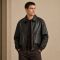 Custom Washed Black Faux Leather Bomber Jacket