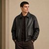 Custom Washed Black Faux Leather Bomber Jacket