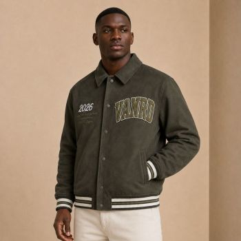 Custom Olive Wool Blend Varsity Jacket