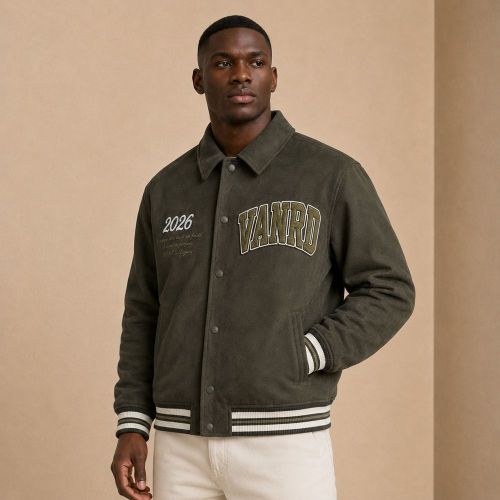 Custom Olive Wool Blend Varsity Jacket