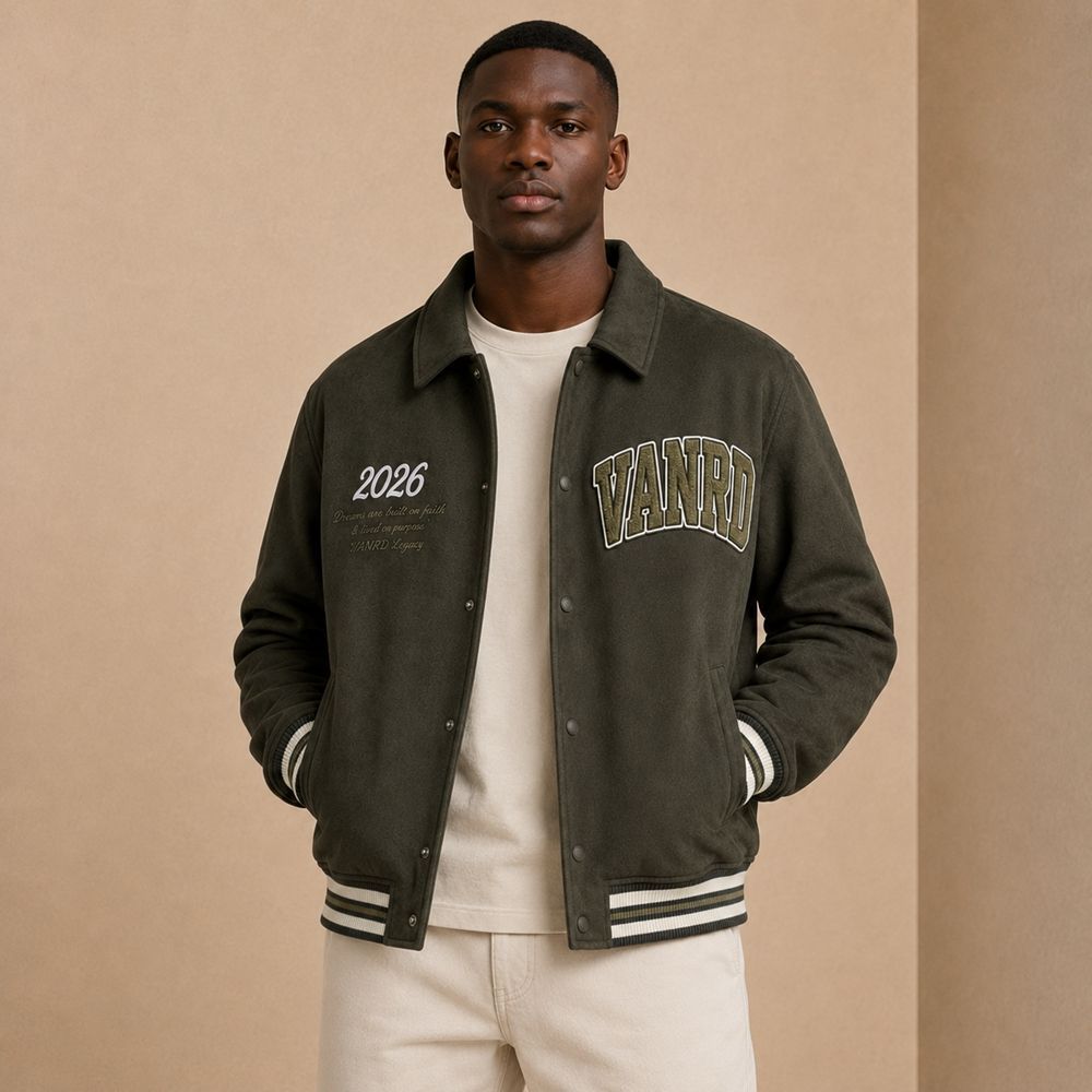 Custom Olive Wool Blend Varsity Jacket