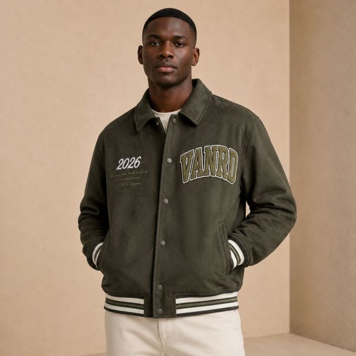 Custom Olive Wool Blend Varsity Jacket
