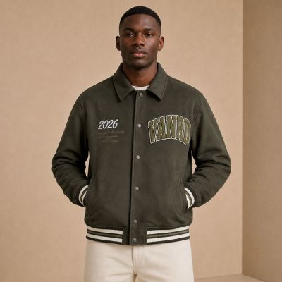 Custom Olive Wool Blend Varsity Jacket