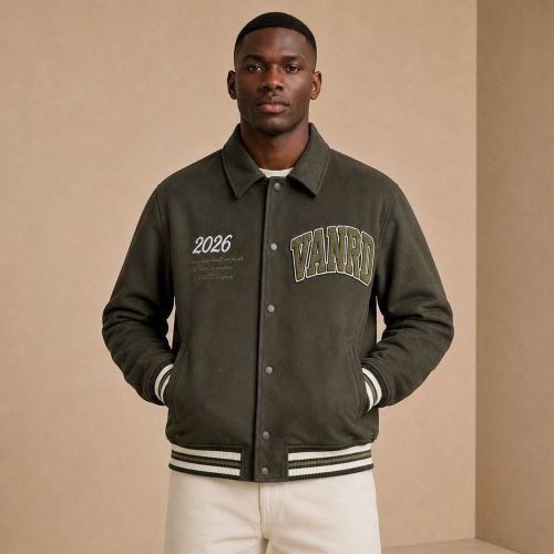 Custom Olive Wool Blend Varsity Jacket