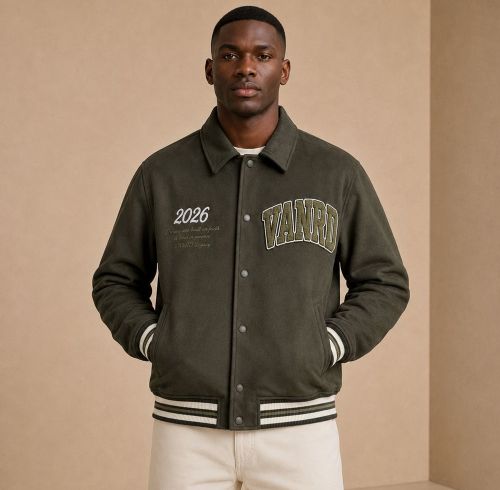 Custom Olive Wool Blend Varsity Jacket