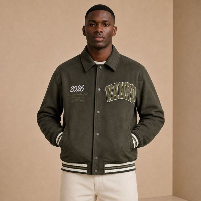 Custom Olive Wool Blend Varsity Jacket