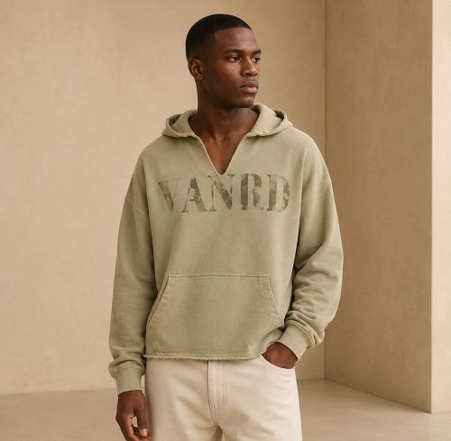 Custom Washed Sand French Terry Henley Hoodie