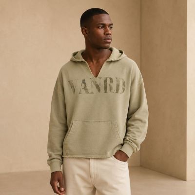 Custom Washed Sand French Terry Henley Hoodie
