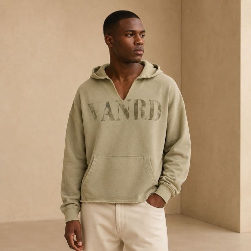 Custom Washed Sand French Terry Henley Hoodie