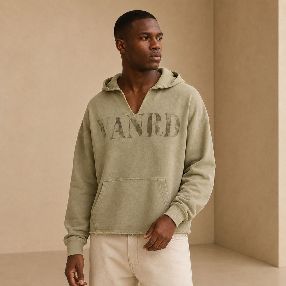 Custom Washed Sand French Terry Henley Hoodie