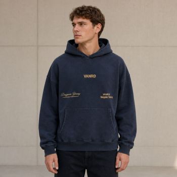Custom Washed Navy Cotton Pullover Hoodie