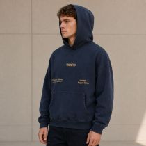 Custom Washed Navy Cotton Pullover Hoodie