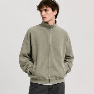 Custom Washed Cotton Mock Neck Zip-Up Hoodie