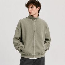 Custom Washed Cotton Mock Neck Zip-Up Hoodie
