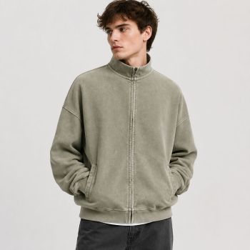 Custom Washed Cotton Mock Neck Zip-Up Hoodie