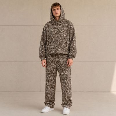 Custom Leopard Print Sherpa Hoodie Pants Set