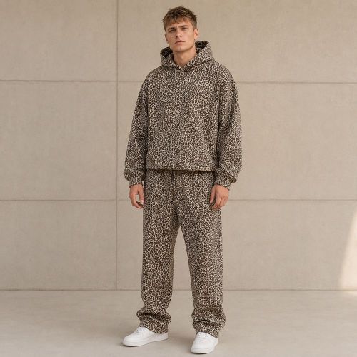 Custom Leopard Print Sherpa Hoodie Pants Set
