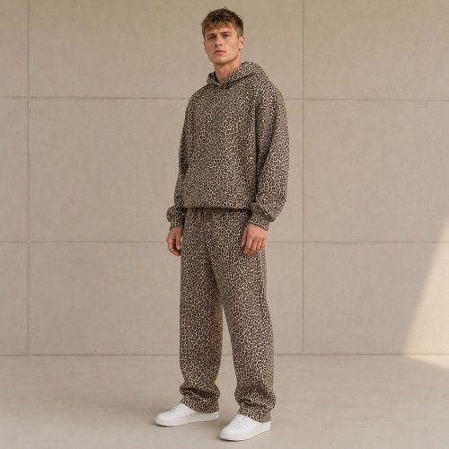 Custom Leopard Print Sherpa Hoodie Pants Set