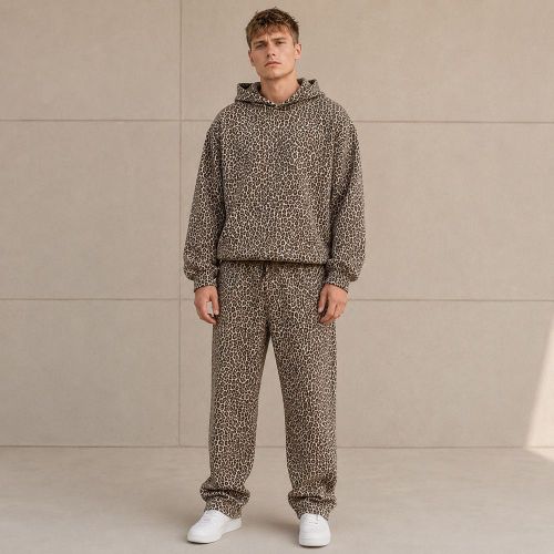 Custom Leopard Print Sherpa Hoodie Pants Set