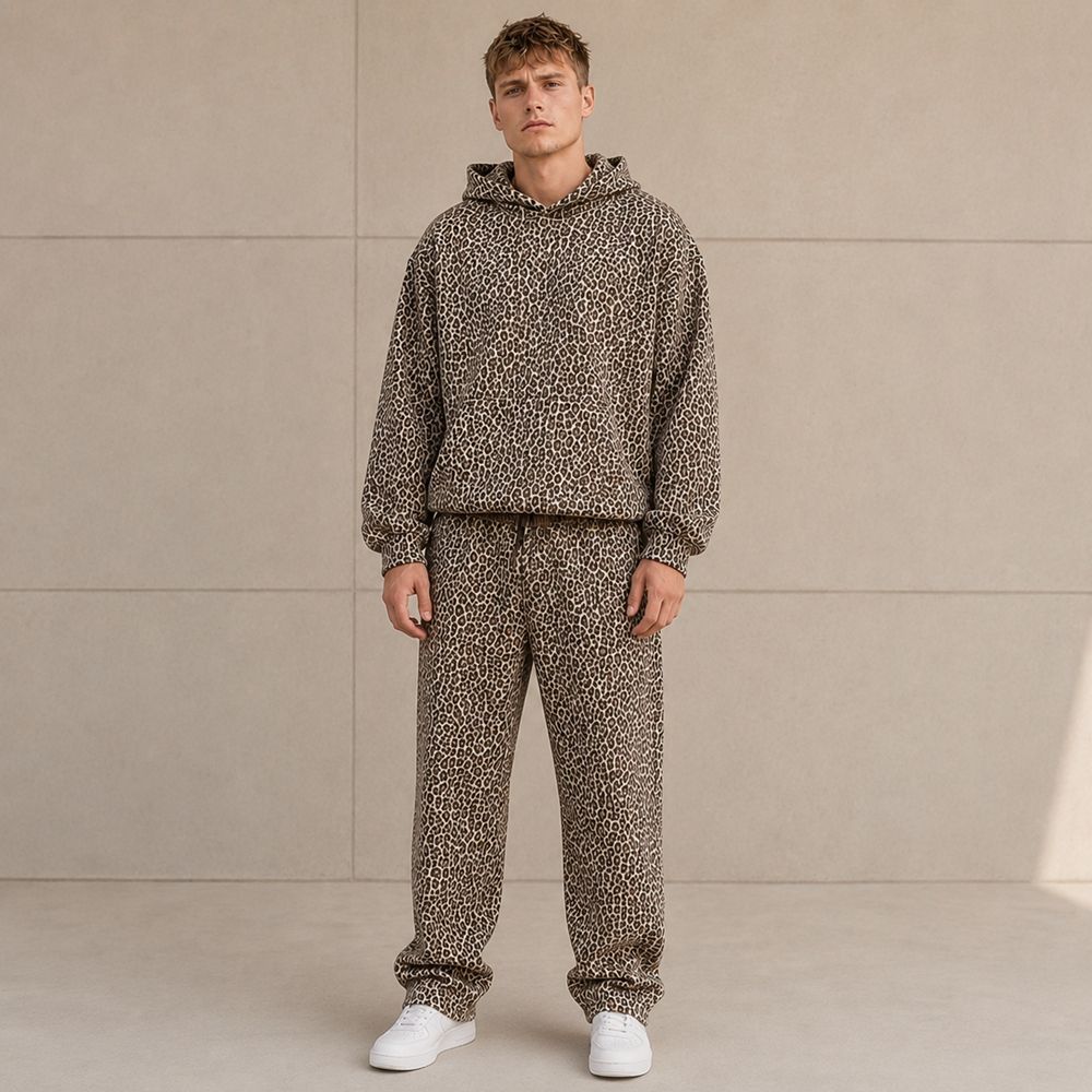 Custom Leopard Print Sherpa Hoodie Pants Set