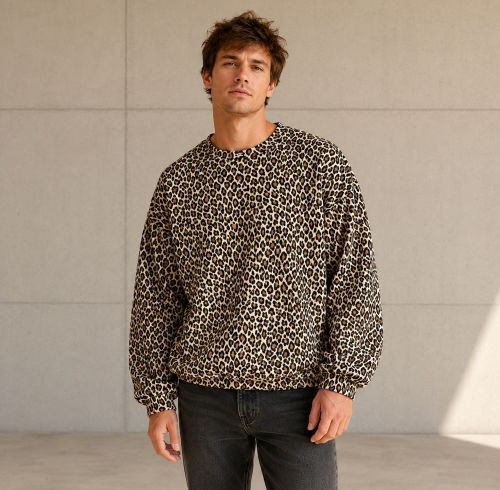 Custom Leopard Print Cotton Crewneck Sweatshirt