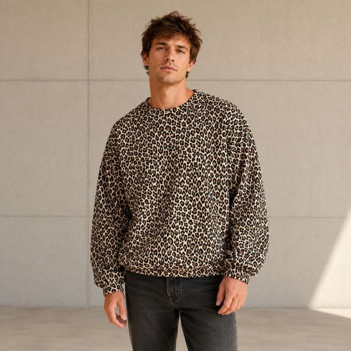 Custom Leopard Print Cotton Crewneck Sweatshirt