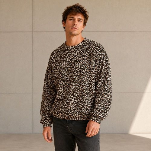Custom Leopard Print Cotton Crewneck Sweatshirt