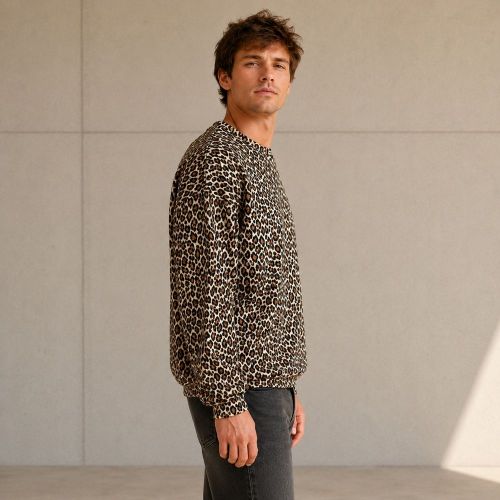 Custom Leopard Print Cotton Crewneck Sweatshirt