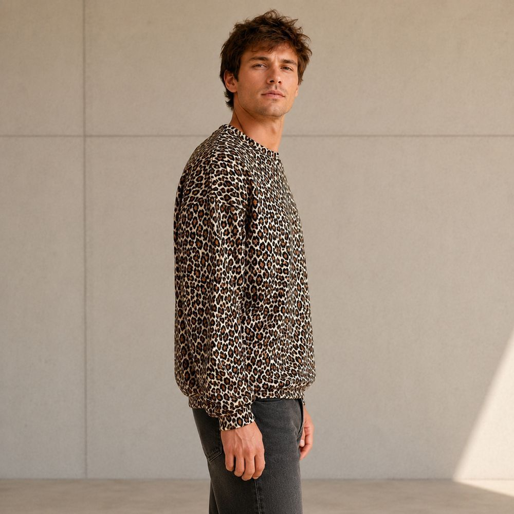 Custom Leopard Print Cotton Crewneck Sweatshirt