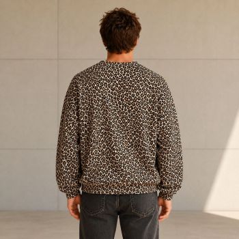 Custom Leopard Print Cotton Crewneck Sweatshirt