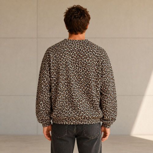 Custom Leopard Print Cotton Crewneck Sweatshirt