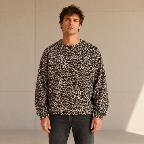 Custom Leopard Print Cotton Crewneck Sweatshirt
