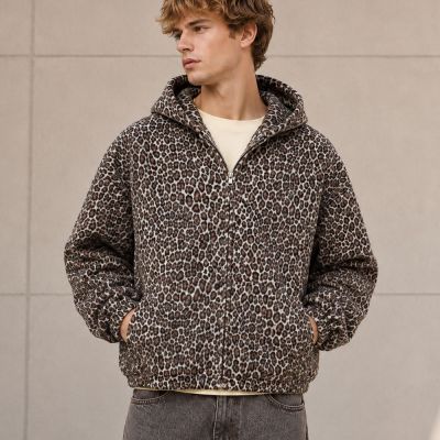 Custom Leopard Print Sherpa Zip-Up Hoodie