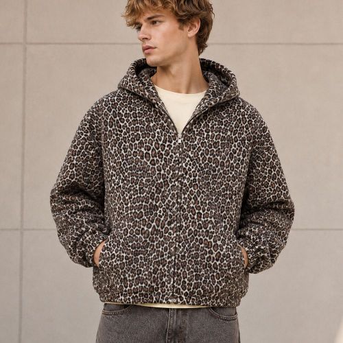 Custom Leopard Print Sherpa Zip-Up Hoodie