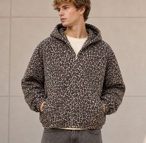Custom Leopard Print Sherpa Zip-Up Hoodie