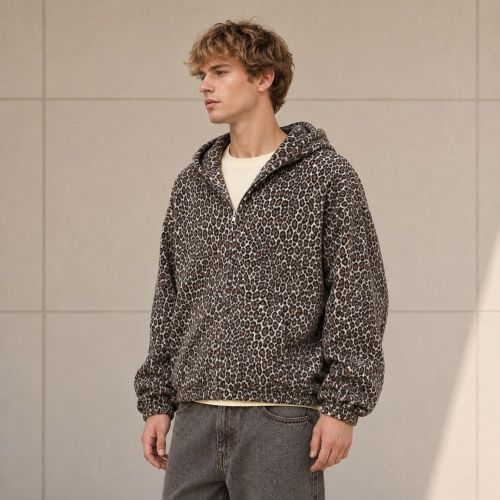 Custom Leopard Print Sherpa Zip-Up Hoodie