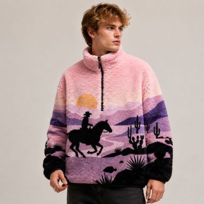 Custom Landscape Embroidery Sherpa Fleece Jacket