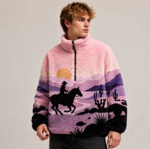 Custom Landscape Embroidery Sherpa Fleece Jacket