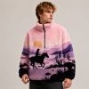 Custom Landscape Embroidery Sherpa Fleece Jacket