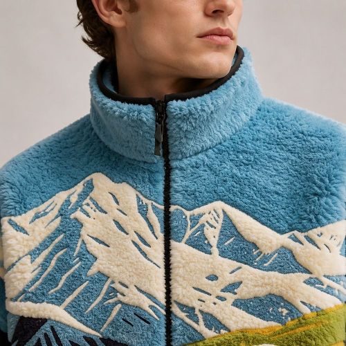 Custom Landscape Embroidery Sherpa Fleece Jacket