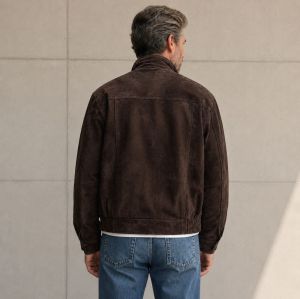 Custom Brown Faux Suede Stand Collar Jacket