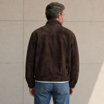 Custom Brown Faux Suede Stand Collar Jacket