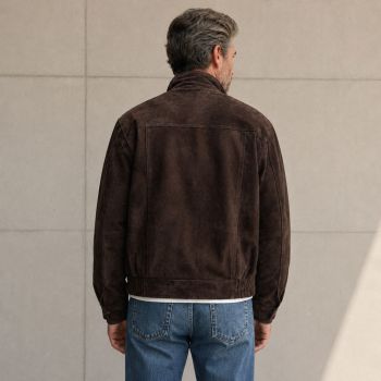 Custom Brown Faux Suede Stand Collar Jacket
