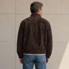 Custom Brown Faux Suede Stand Collar Jacket