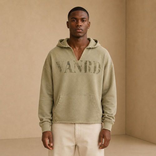 Custom Washed Sand French Terry Henley Hoodie