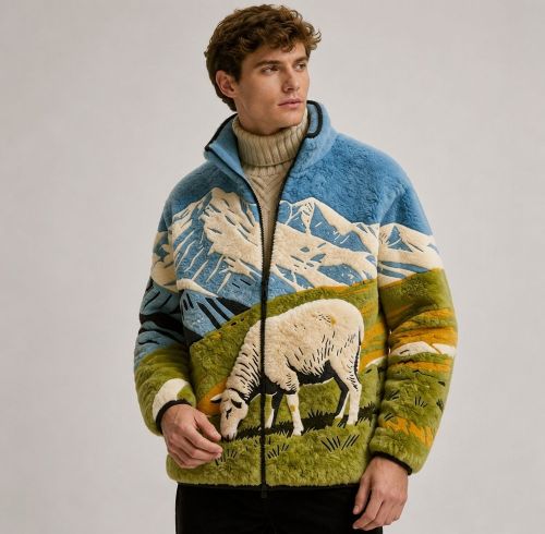 Custom Landscape Embroidery Sherpa Fleece Jacket