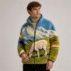 Custom Landscape Embroidery Sherpa Fleece Jacket